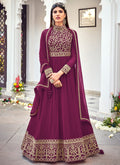 Wine Golden Traditional Embroidered Designer Anarkali Gown