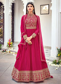 Rani Pink Traditional Embroidered Designer Anarkali Gown In Australia