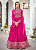 Hot Pink Traditional Embroidered Designer Anarkali Gown
