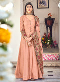 Peach Multi Floral Embroidered Designer Anarkali Gown