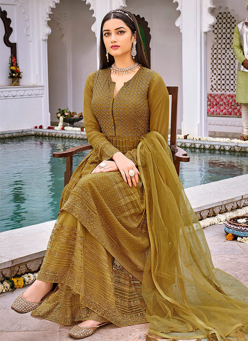 Mustard Yellow Anarkali Style Gharara Suit In USA
