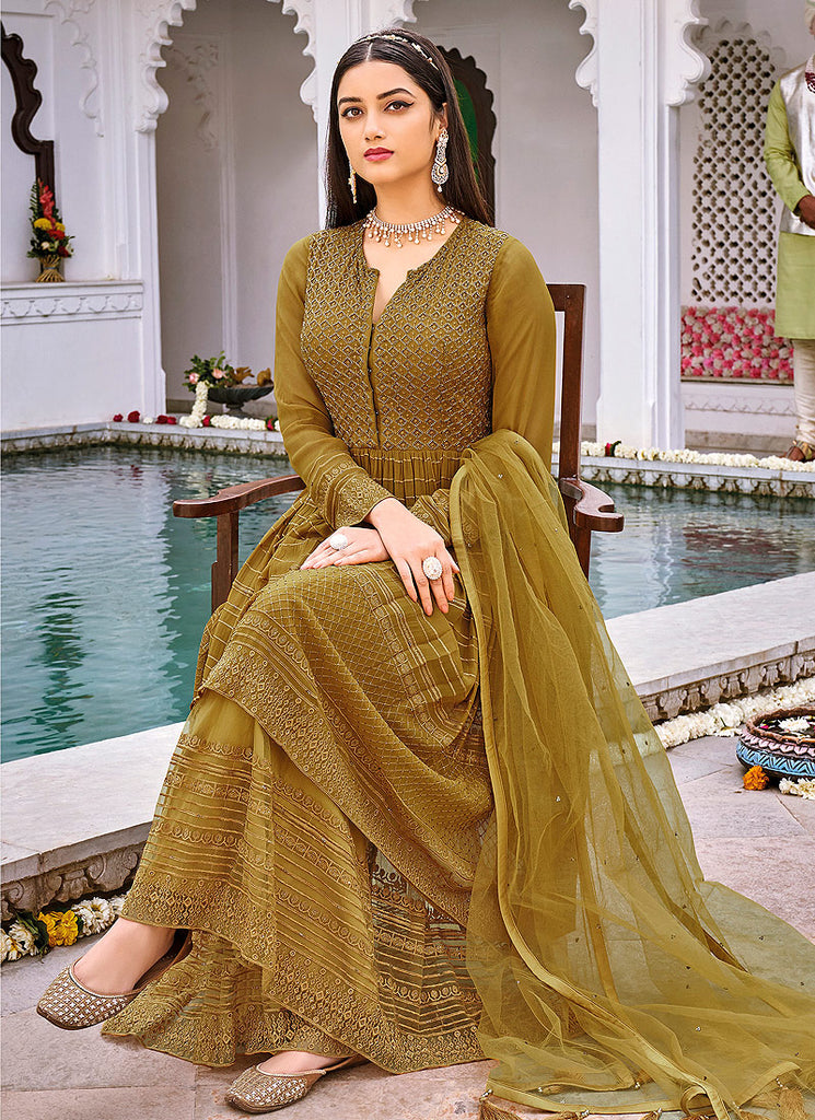 Mustard Yellow Anarkali Style Gharara Suit In USA