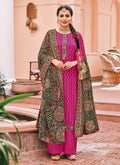 Pink And Green Kashmiri Embroidered Designer Palazzo Suit