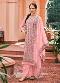 Pinkish Peach Kashmiri Embroidered Designer Palazzo Suit