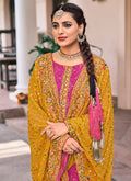 Pink And Yellow Designer Palazzo Suit