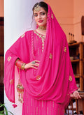 Magenta Pink Golden Embroidered Sharara Suit
