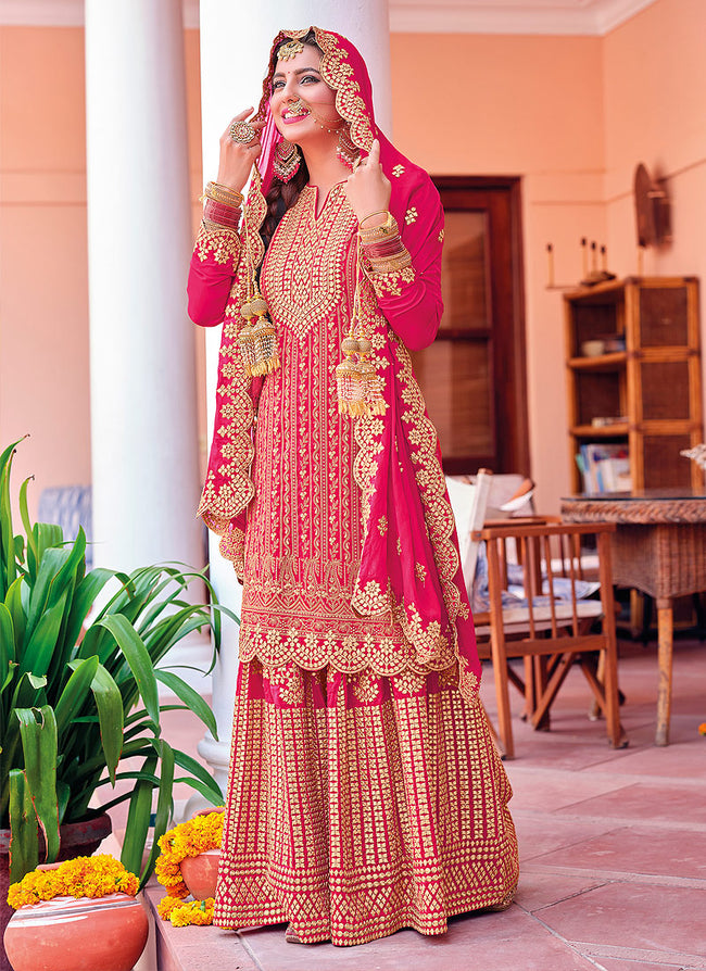 Rani Pink Golden Sharara Suit In usa