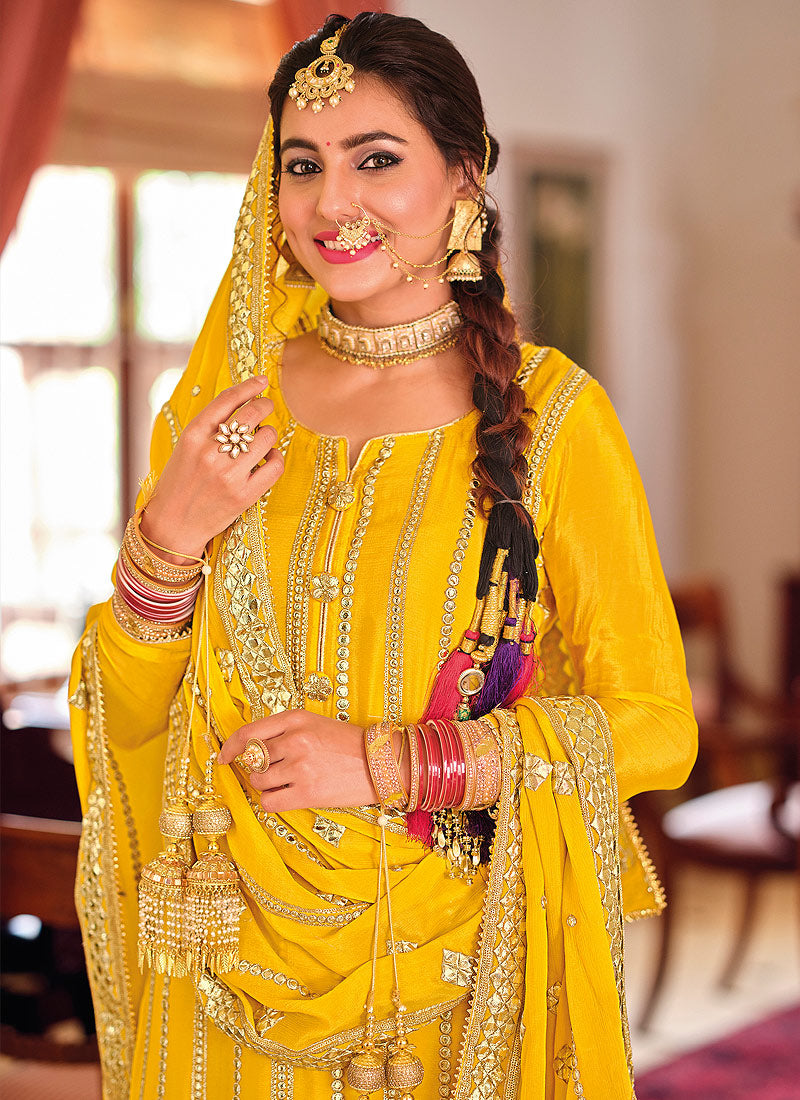 Yellow Golden Sharara Suit In uk