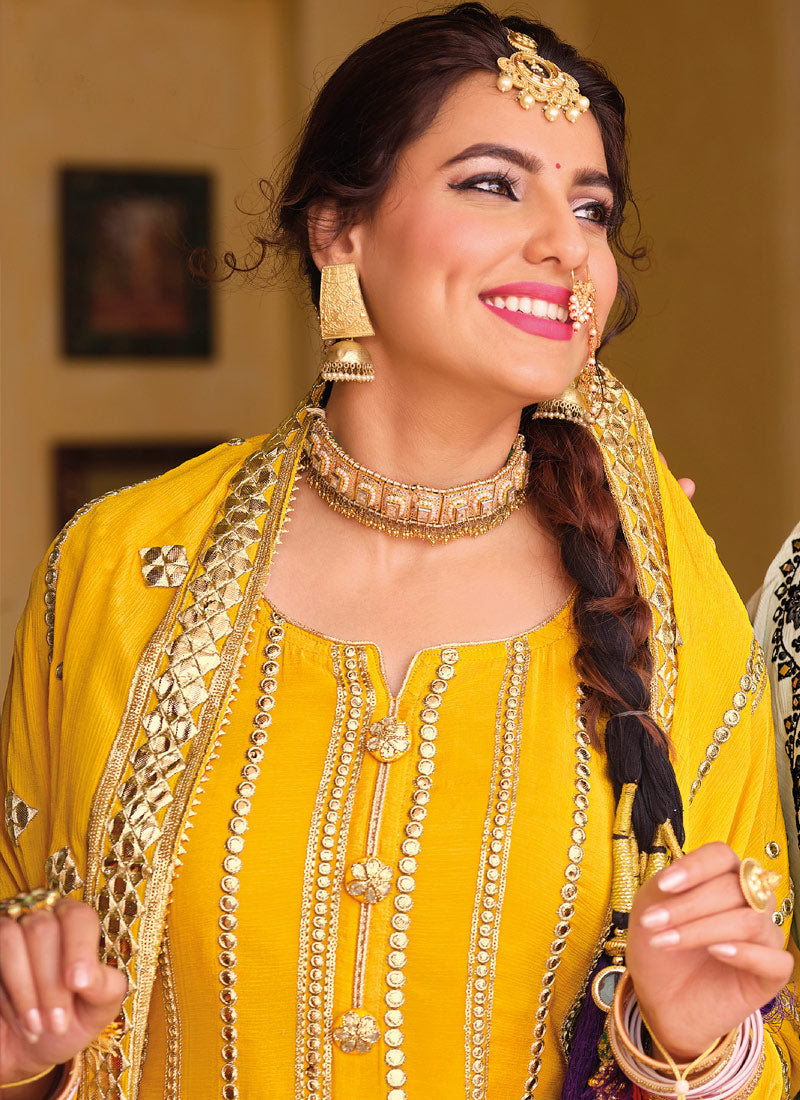 Yellow Golden Sharara Suit In uk