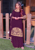 Purple Golden Embroidered Sharara Suit