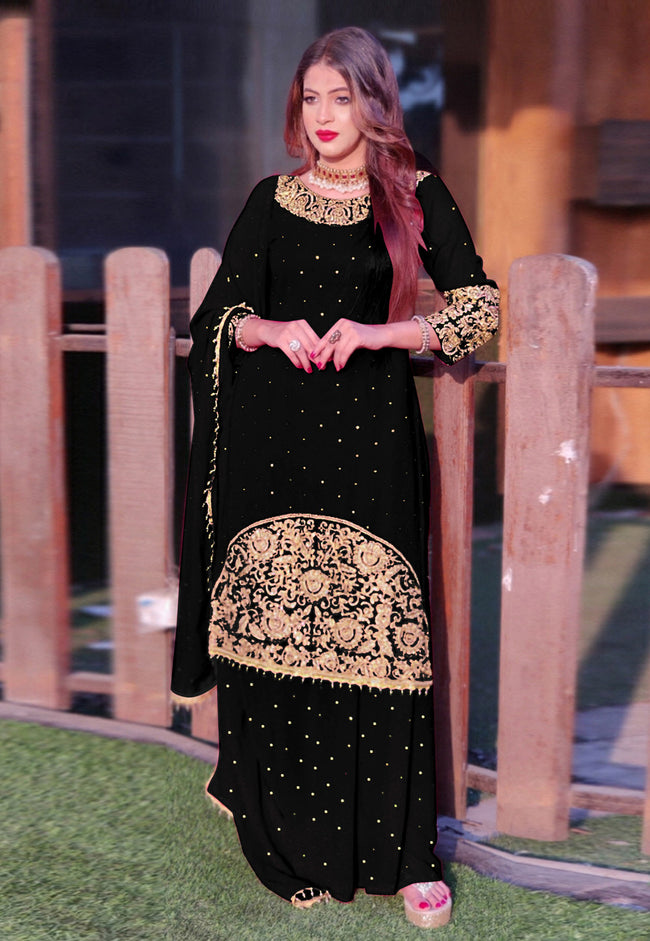 Black Cotton Printed Sleeveless Sharara Suit Set with Organza Dupatta |  Punjabi suit boutique, Sharara suit, Organza dupatta