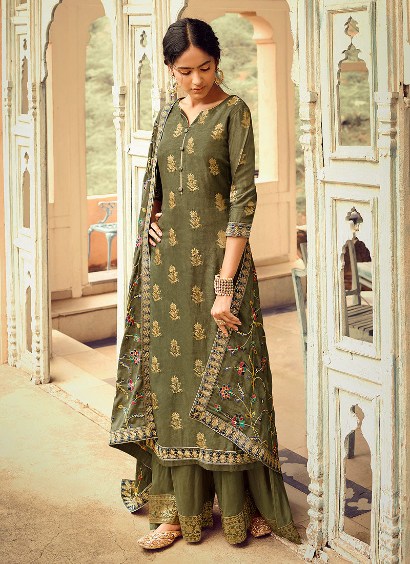 Olive Green Gharara Suit