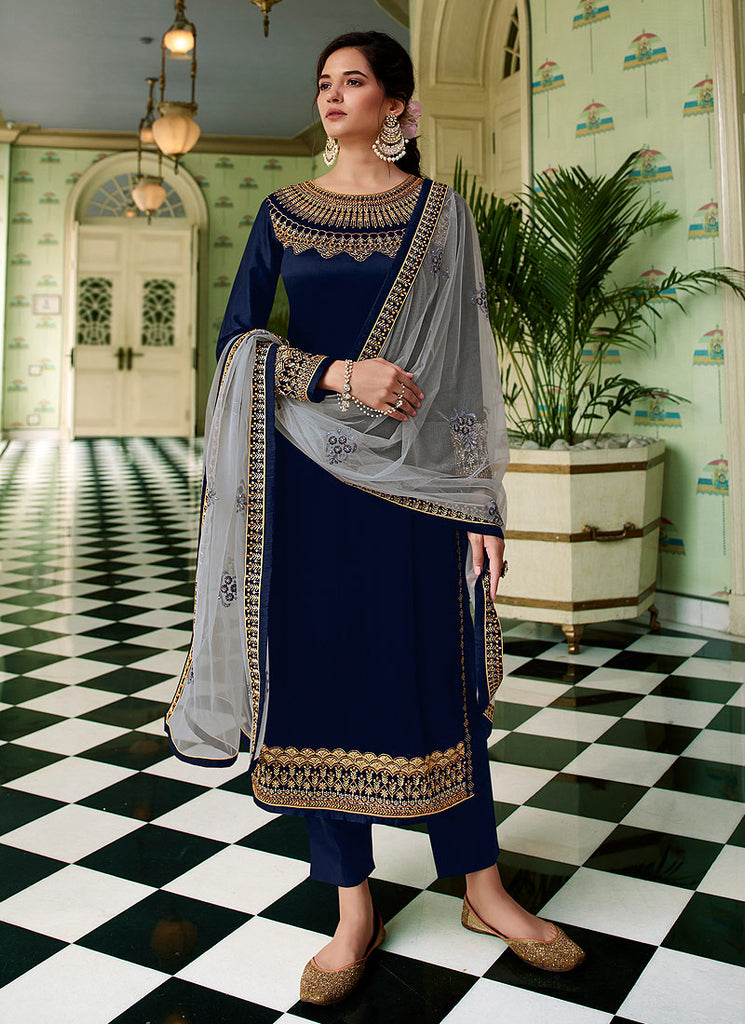 Indian Clothes - Blue Two Tone Traditional Sharara Suit