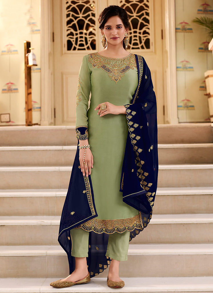Indian Clothes - Green Designer Sharara Suit