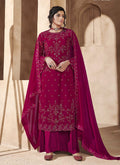 Hot Pink All Over Crystal Embroidered Palazzo Suit