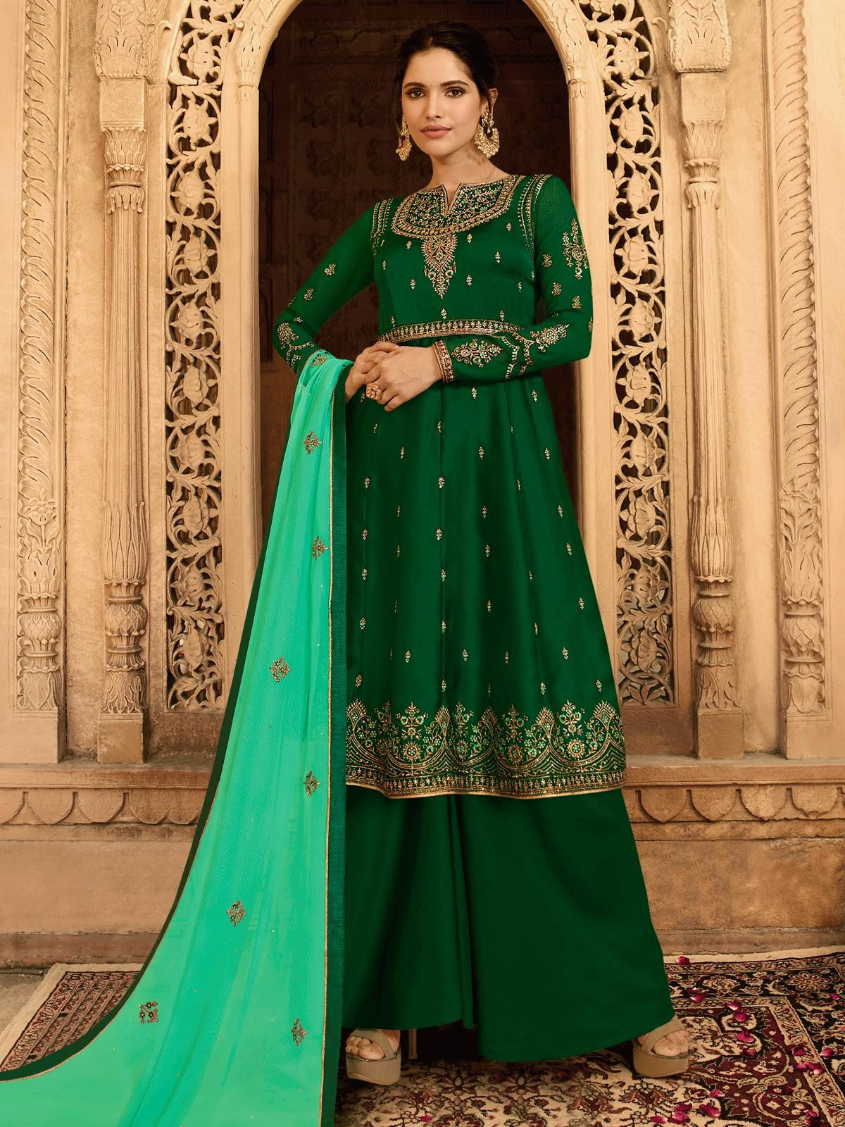 Green Dual Tone Designer Lehenga/Palazzo Suit
