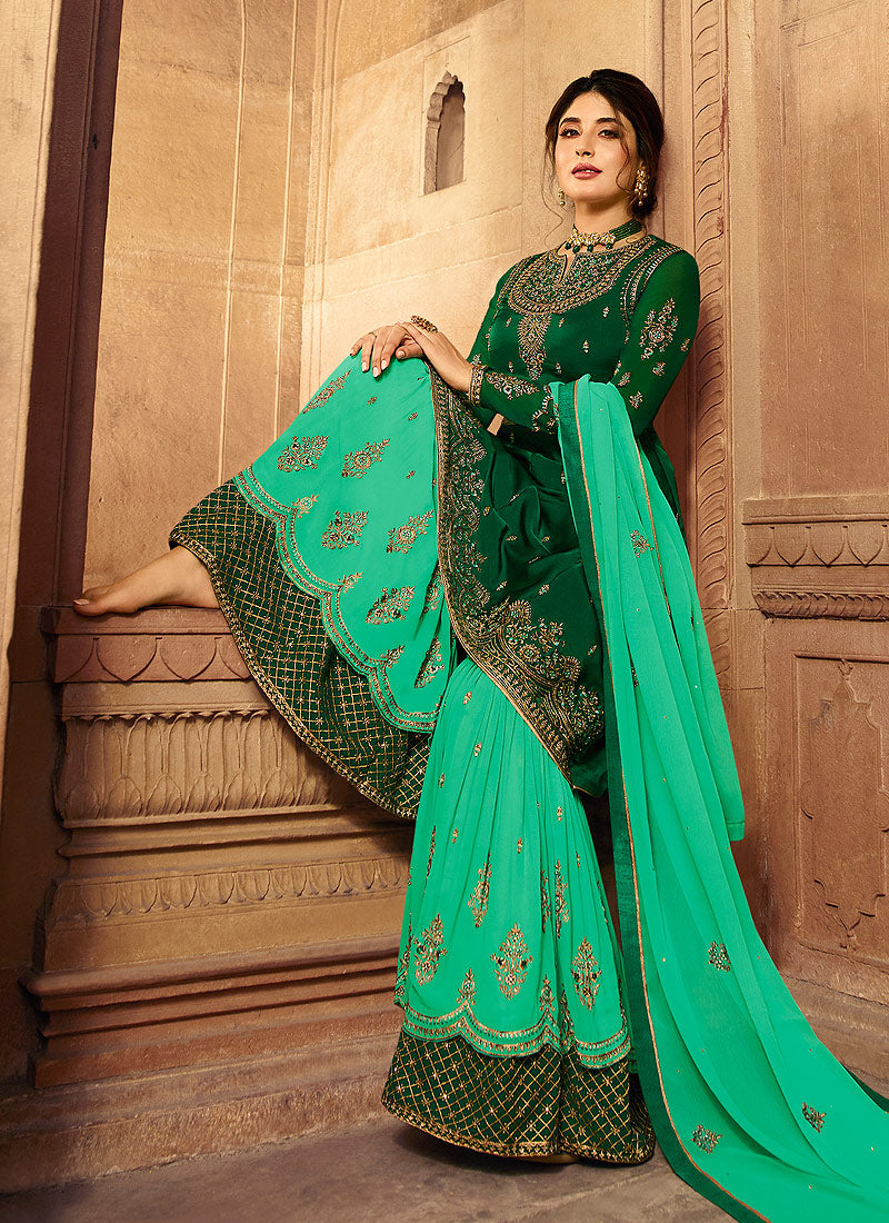 Green Dual Tone Designer Palazzo Suit