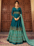 Turquoise And Green Designer Lehenga/Palazzo Suit