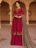Crimson Red And Brown Designer Lehenga/Palazzo Suit