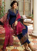 Blue And Pink Multi Embroidered Pakistani Pant Suit