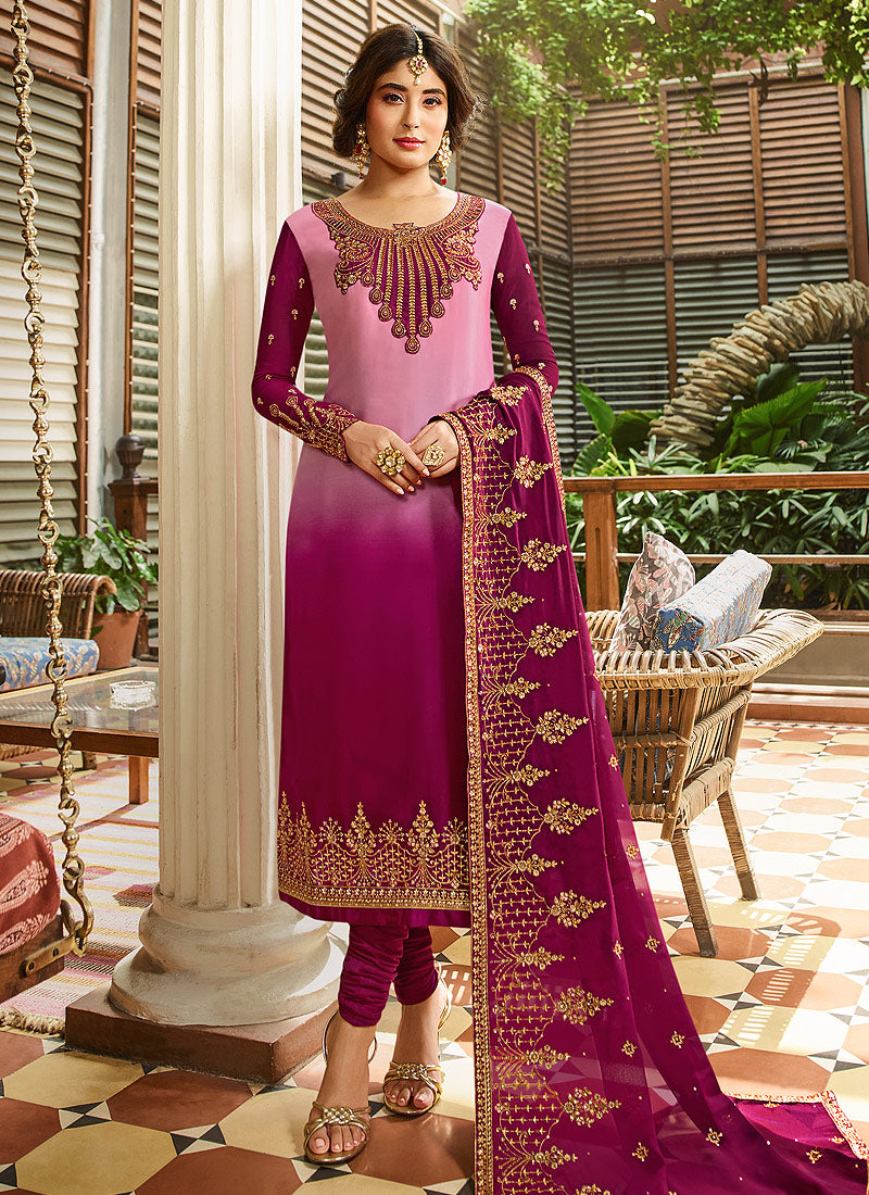 Pink Shaded Multi Embroidered Pakistani Pant Suit