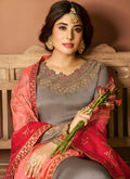 Grey And Peach Shaded Multi Embroidered Pakistani Pant Suit