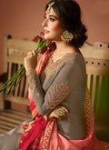 Grey And Peach Shaded Multi Embroidered Pakistani Pant Suit