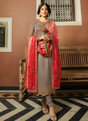 Grey And Peach Shaded Multi Embroidered Pakistani Pant Suit