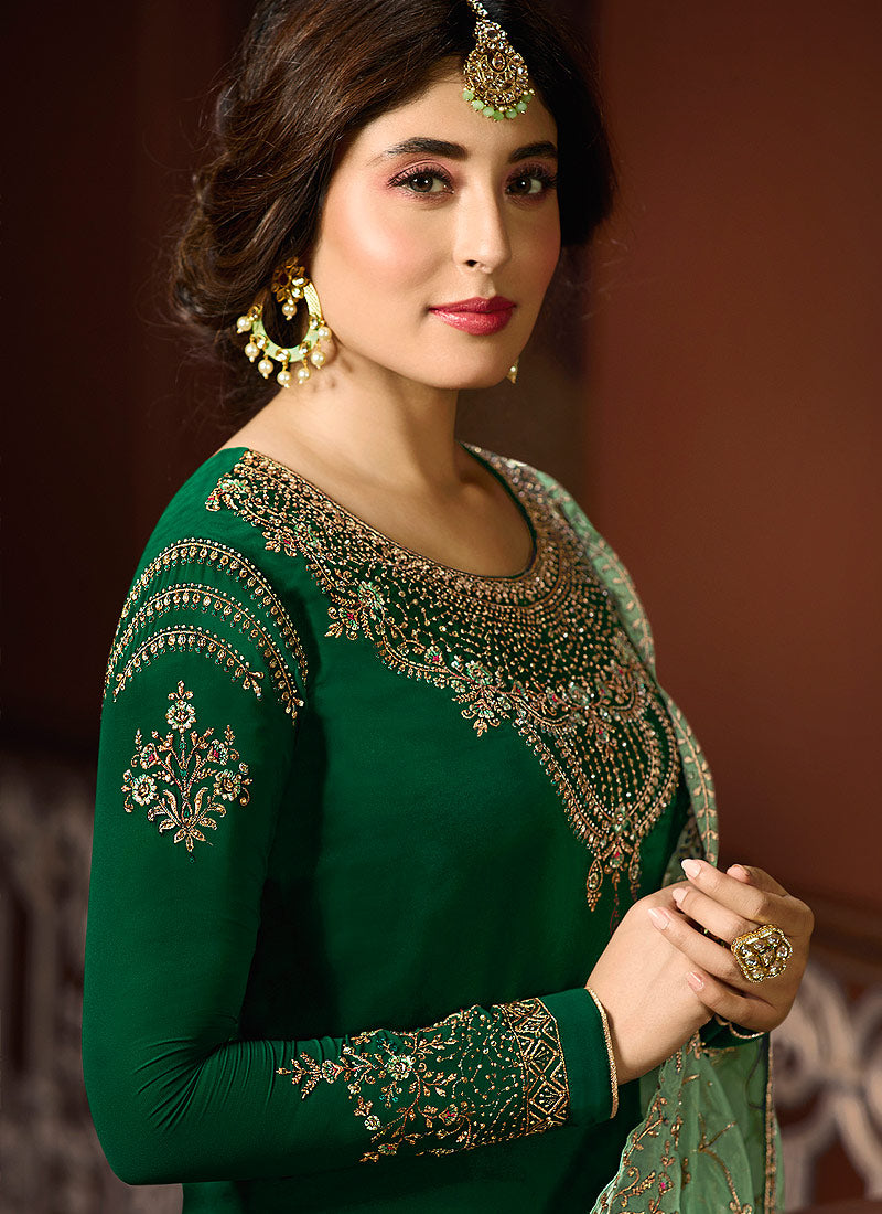 Green Dual Tone Shaded Multi Embroidered Pakistani Pant Suit