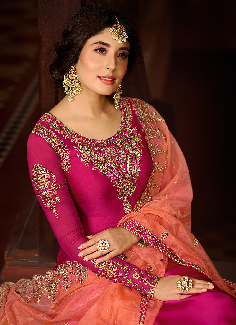 Pink And Orange Multi Embroidered Pakistani Pant Suit