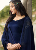 Navy Blue Crystal Embroidered Churidar Suit