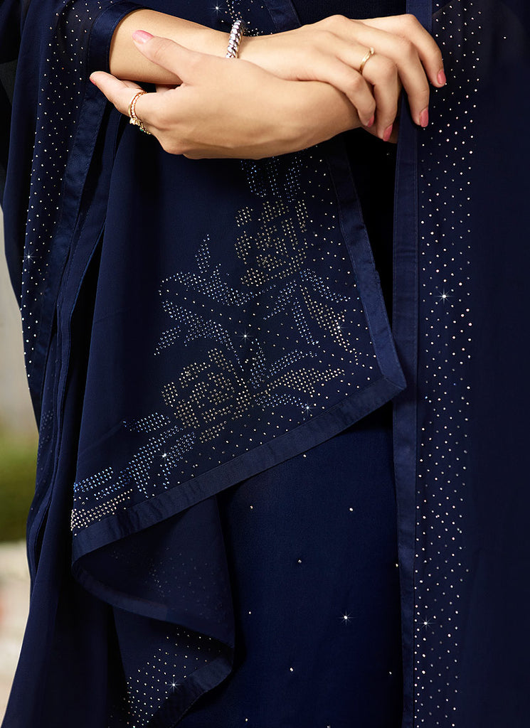 Navy Blue Crystal Embroidered Churidar Suit