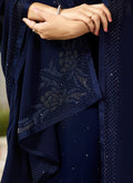 Navy Blue Crystal Embroidered Churidar Suit