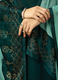 Deep Green Crystal Embroidered Churidar Suit