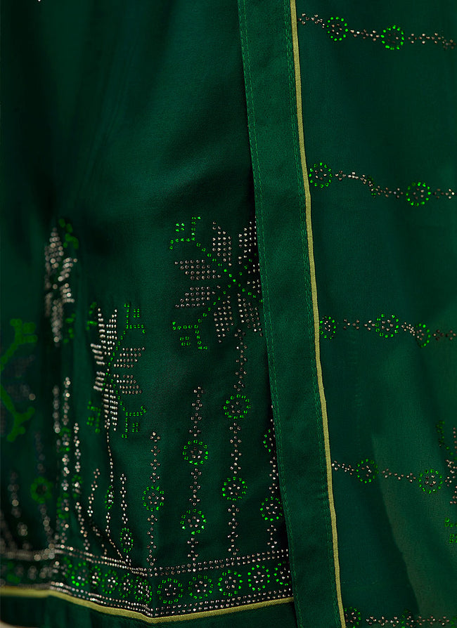 Green Two Tone Crystal Embroidered Churidar Suit