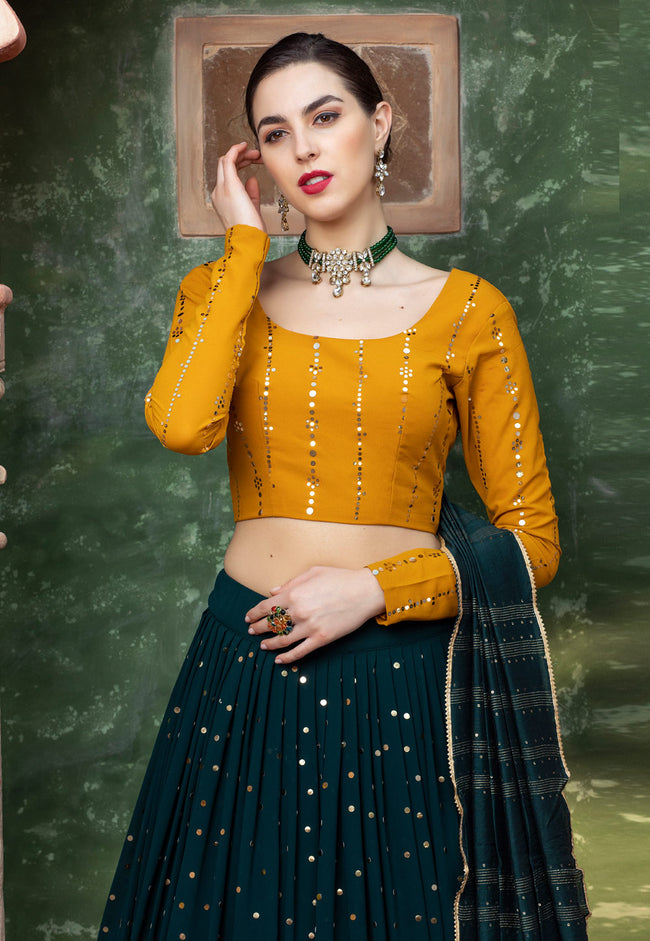 Georgette Embroidery Lehenga Choli In Green Colour - LD5410158