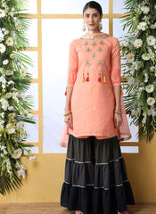 Peach And Grey Palazzo Suit