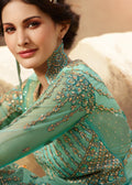 Indian Suits - Aqua Blue Embroidered Net Gharara Suit