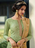 Indian Clothes - Green And Yellow Embroidered Palazzo Suit