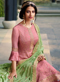 Indain Clothes - Pink And Green Embroidered Palazzo Suit