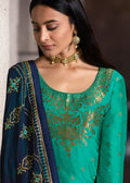 Indian Clothes - Turquoise And Blue Designer Sharara Suit