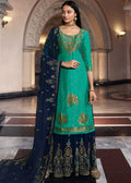 Turquoise And Blue Designer Sharara Suit