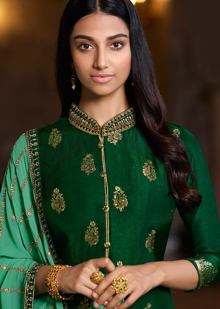 Indian Clothes - Green Designer Sharara Suit