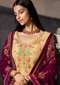Indian Clothes - Cream And Maroon Designer Sharara Suit
