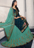 Indian Clothes - Turquoise Designer Sharara Suit