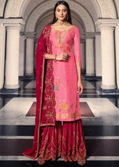 Pink Embroidered Sharara Suit