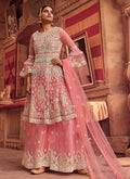 Pink Beige Embroidered Designer Gharara Suit