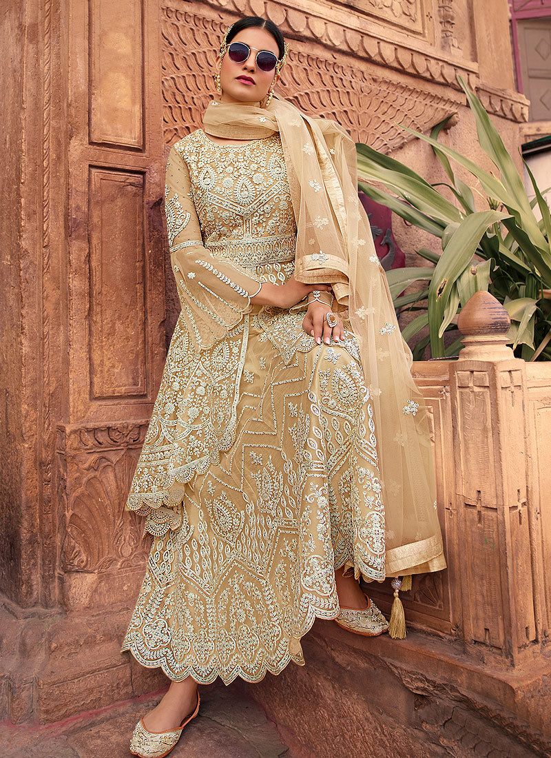 Beige White Gharara Suit In Uk