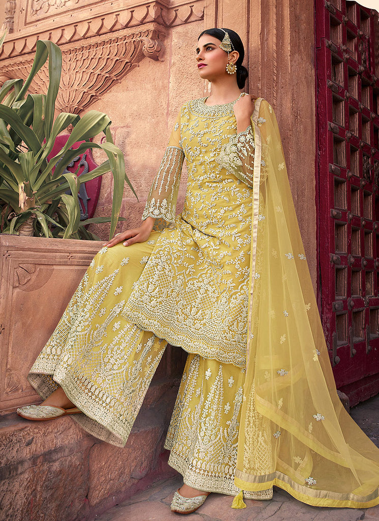 Pale Yellow Gharara Suit In Canada