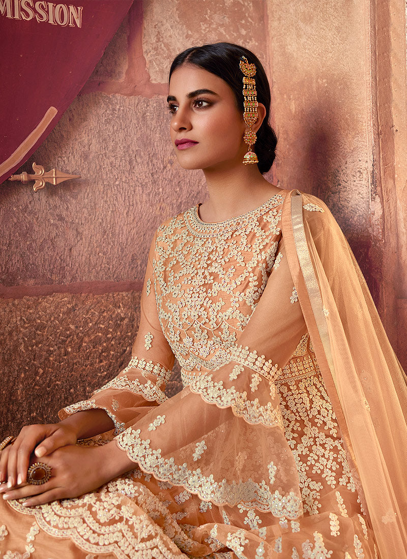 Pastel Orange Designer Gharara Suit